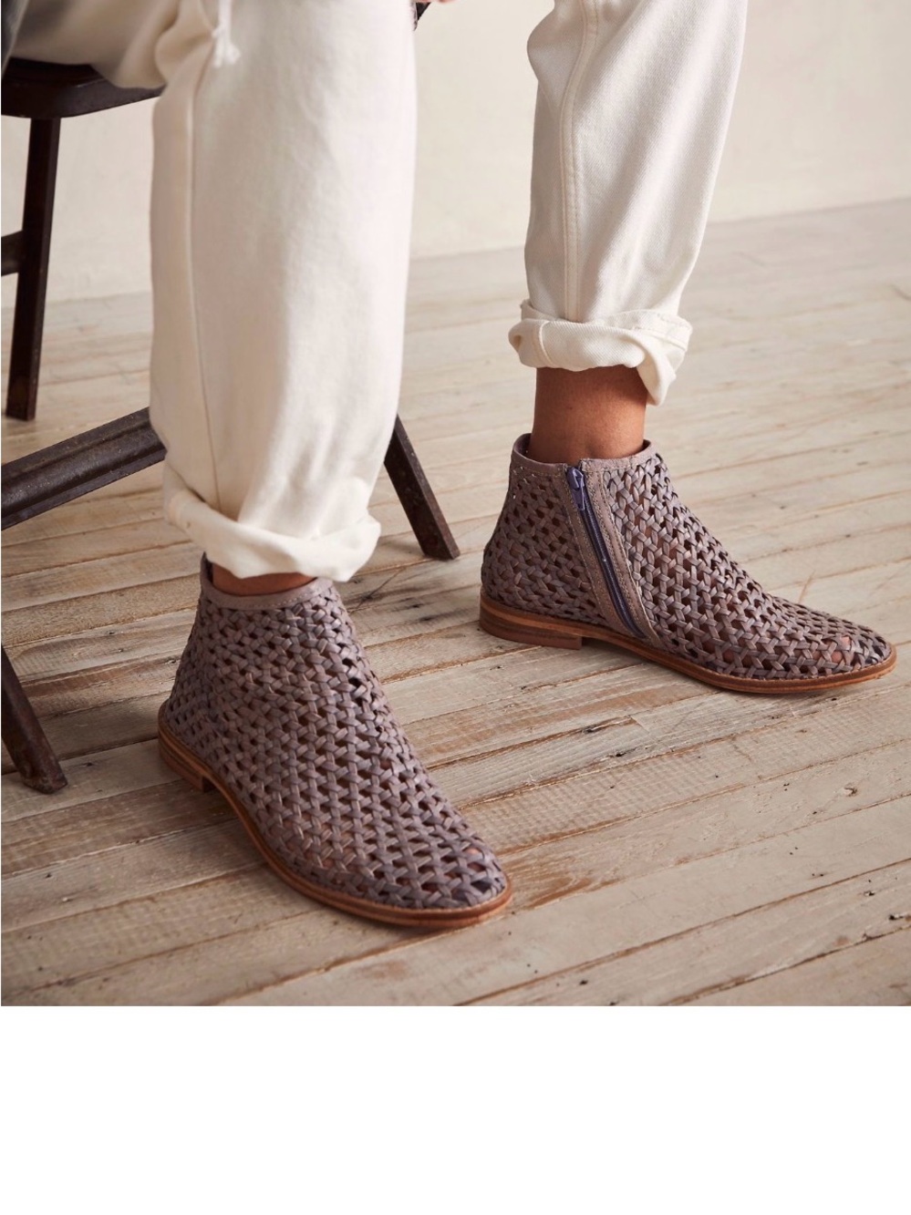 Woven Ankle Boots in Taupe - Women Shoes